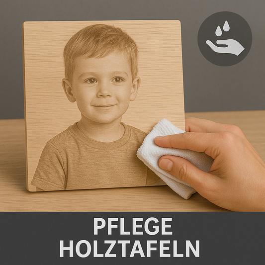 Holzproduktpflege mit Gravur / Fotogravur