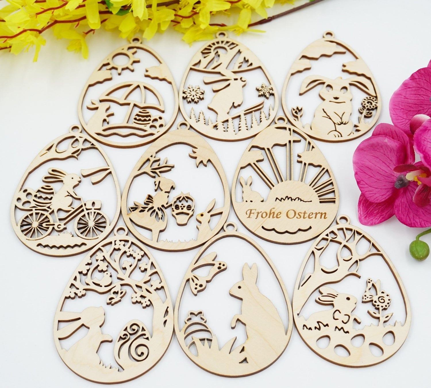 Filigraner Holz-Osterhase Anhänger aus Birken-/Lindensperrholz, personalisierbar, Lasergravur, handgefertigt in Niederbayern Teil 4