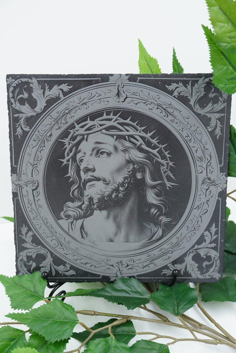 Schieferplatte Jesusportrait - personalisierbar - RJC - Circle