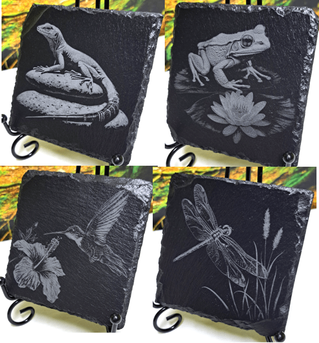 Schieferplatte „Gartentiere“ mit Lasergravur, Made in Niederbayern, personalisierbar