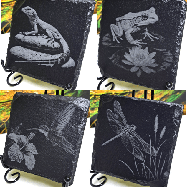 Schieferplatte „Gartentiere“ mit Lasergravur, Made in Niederbayern, personalisierbar