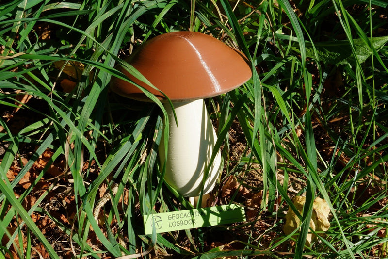 Geocaching-Versteck im Pilzdesign aus 3D-gedrucktem PLA, wetterfest, nachhaltig, Made in Germany – ideal für Outdoor-Schatzsuchen