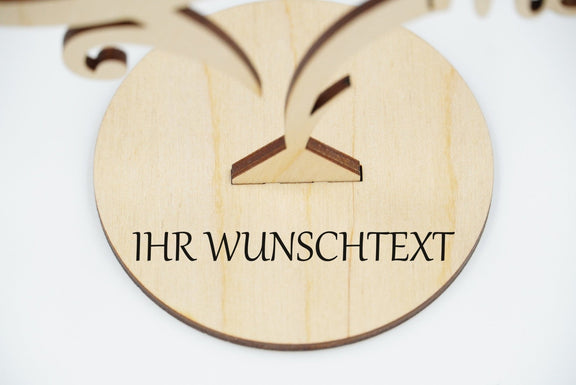 Personalisierbarer Hochzeit-Aufsteller aus Holz mit Unendlichkeitszeichen, Herz und Gravur