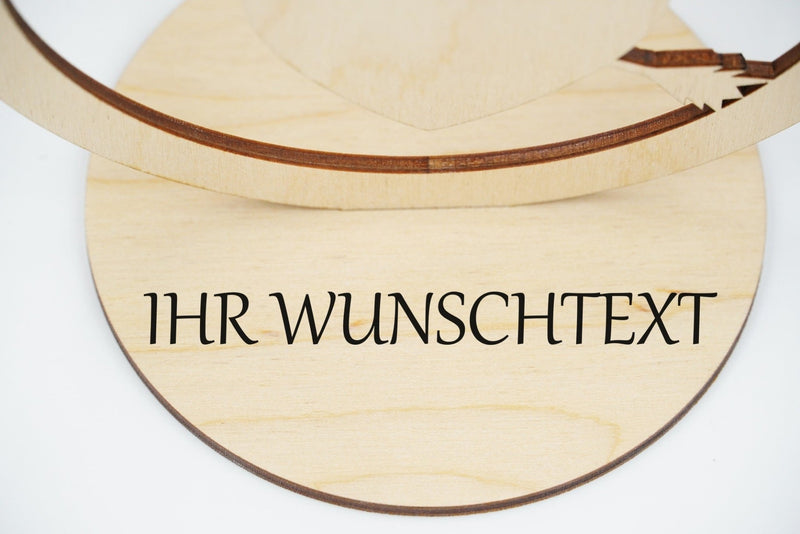 Personalisierbarer Valentin-Aufsteller aus Holz mit Halbbogen, Herzen und Amor