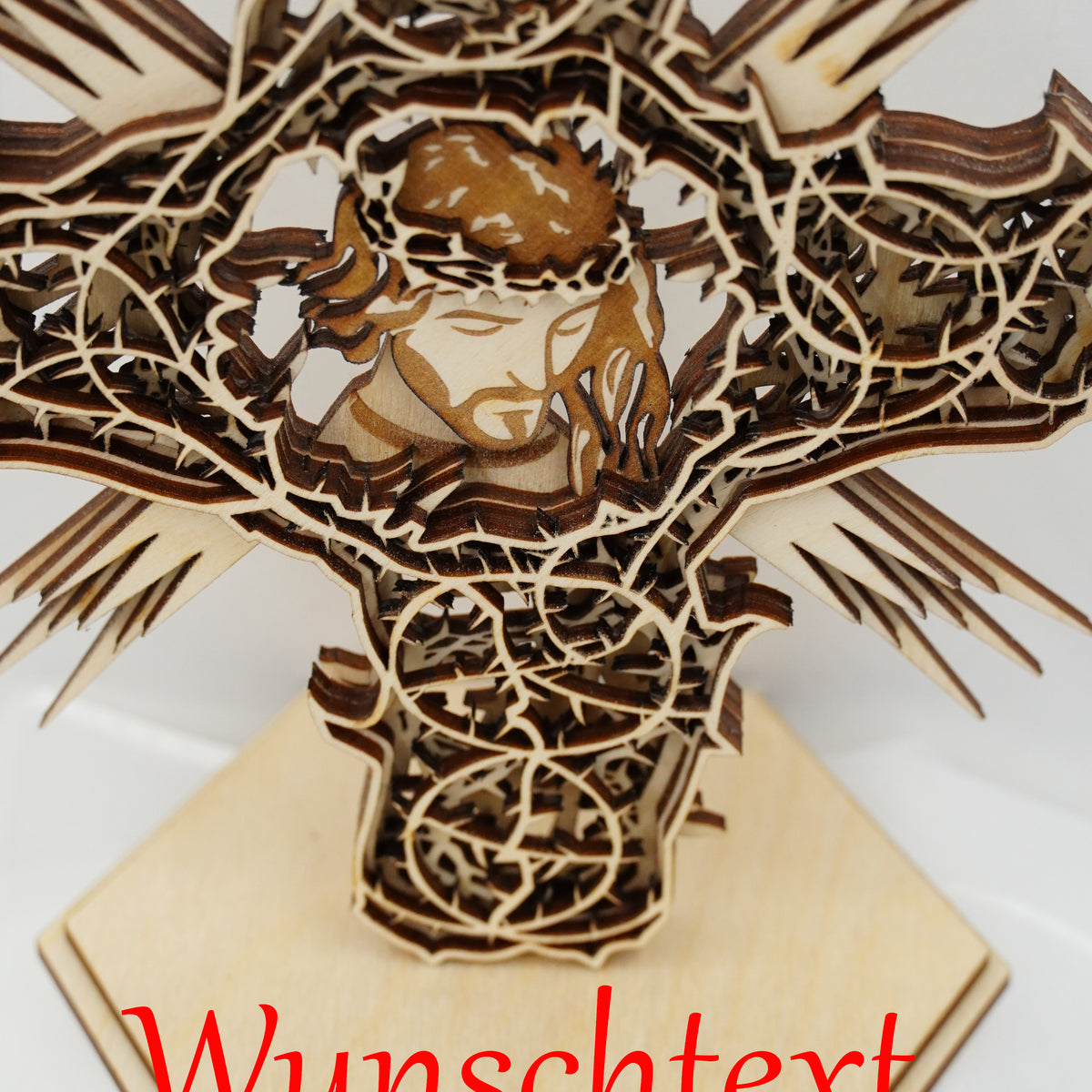 Kreuz Jesus mit Dornenoptik, mehrschichtig 3D Effekt - personalisierbar