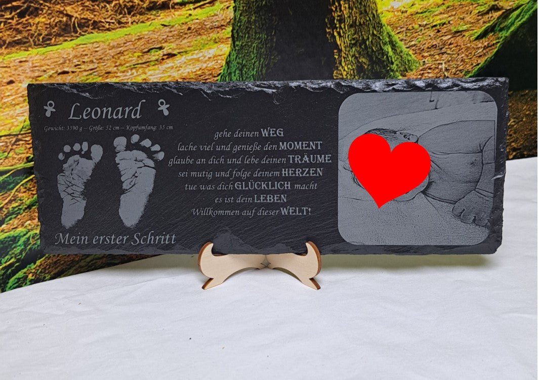 Aufsteller zur Geburt mit Fotogravur - personalisierbar - RJC - Circle