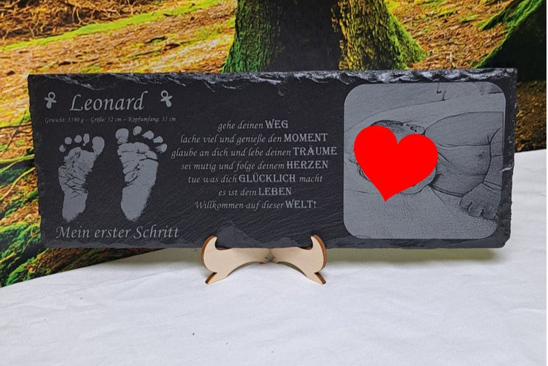 Aufsteller zur Geburt mit Fotogravur - personalisierbar - RJC - Circle