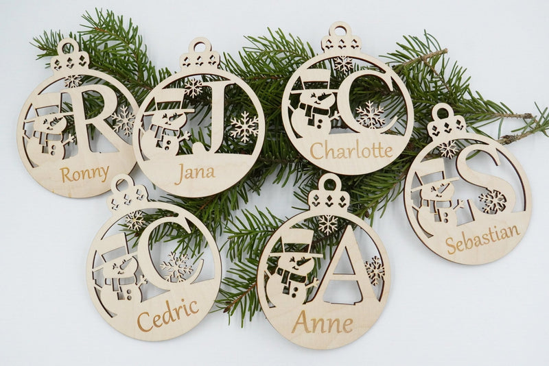 Christbaumschmuck "Schneemann" Buchstabe N bis Z - personalisiert - RJC - Circle