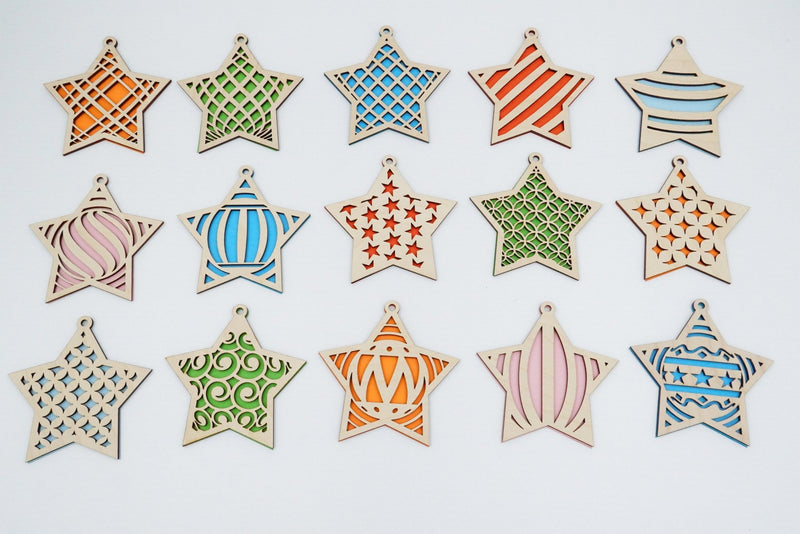 Holzstern Weihnachtsschmuck in verschiedenen Designs und Farben – gefertigt in Niederbayern