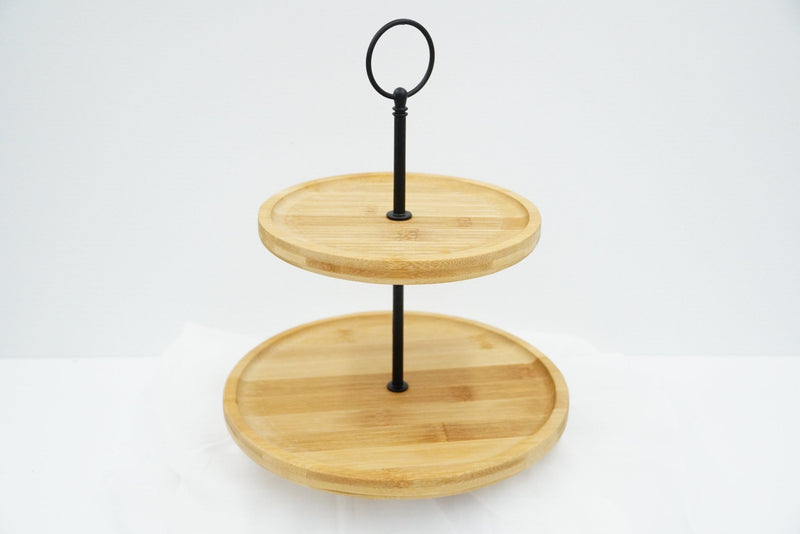 2-stöckige Etagere aus Bambus, nachhaltig gefertigt, natürliche Servierplatte aus Niederbayern, ideal für Snacks, Kuchen und Deko