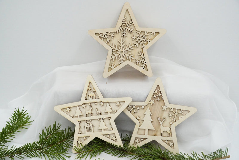 Geschenkbox Stern aus Holz mit Gravur, handgefertigt in Niederbayern, ideales Weihnachtsgeschenk