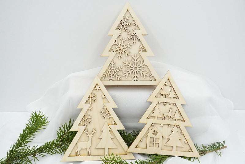 Geschenkbox Tannendesign aus Birken-/Lindensperrholz, personalisierbar, Lasergravur, gefertigt in Niederbayern