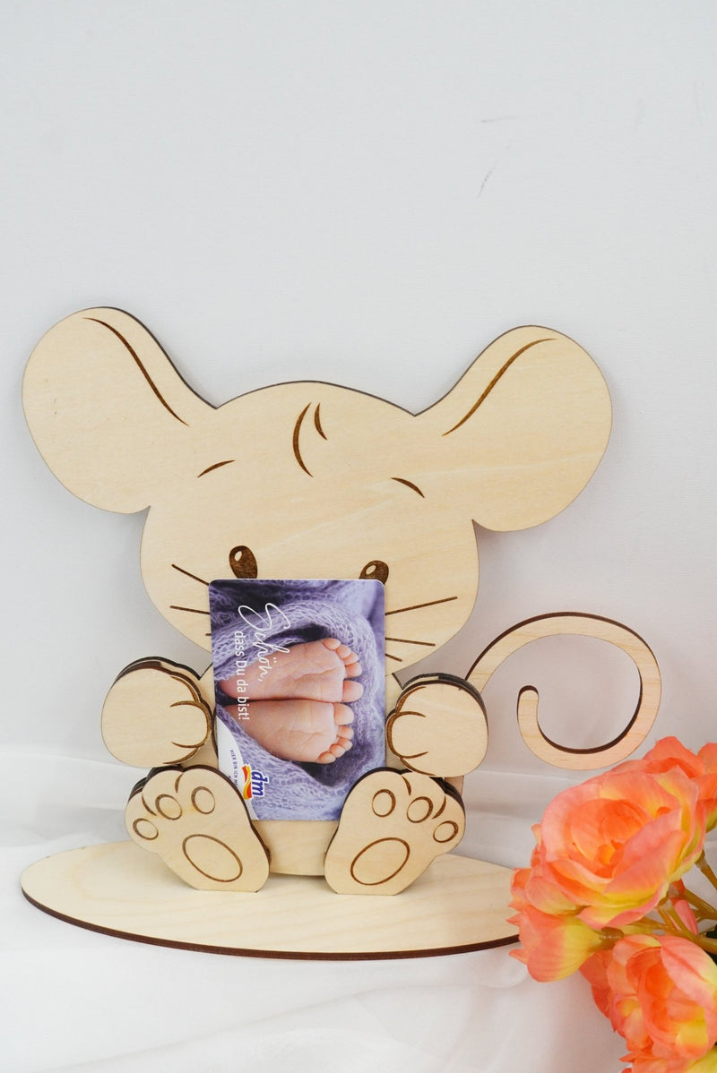 Maus Geschenkkartenhalter aus Birkenholz mit personalisierbarer Gravur