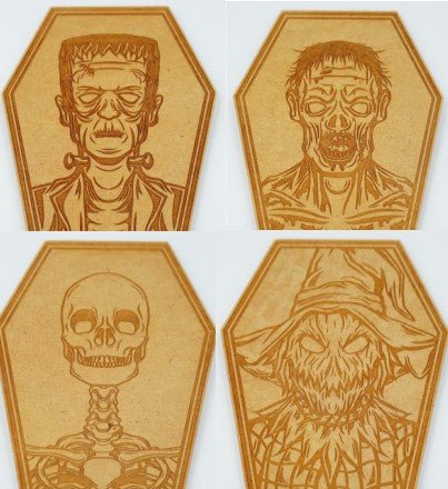 Halloween-Sarg aus MDF braun mit Lasergravur – lokal gefertigt in Niederbayern