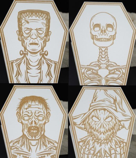 Halloween-Sarg aus MDF weiß mit Lasergravur – handgefertigte Deko aus Niederbayern