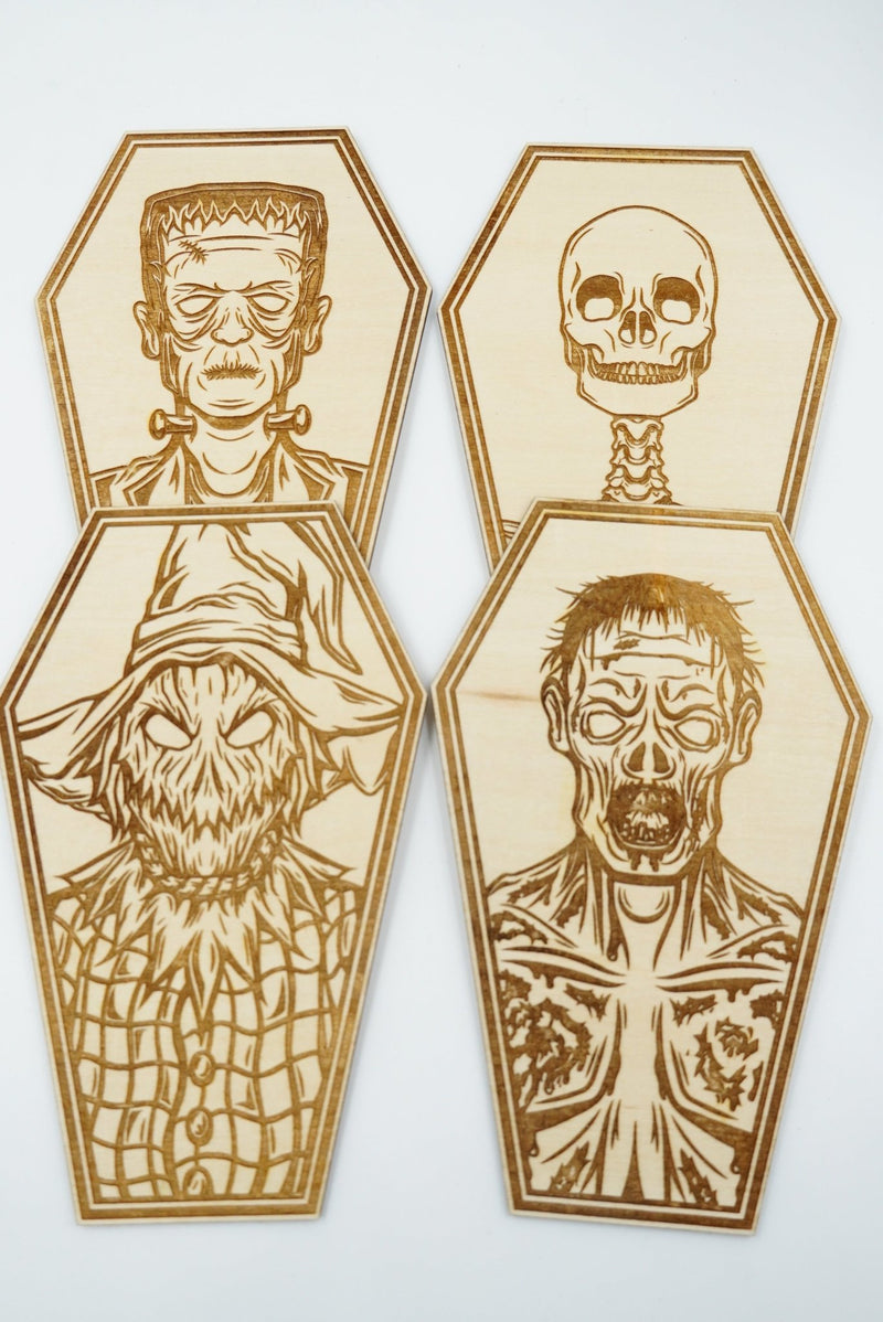 Halloween Sarg aus Linde/Birke mit Lasergravur – hergestellt in Niederbayern