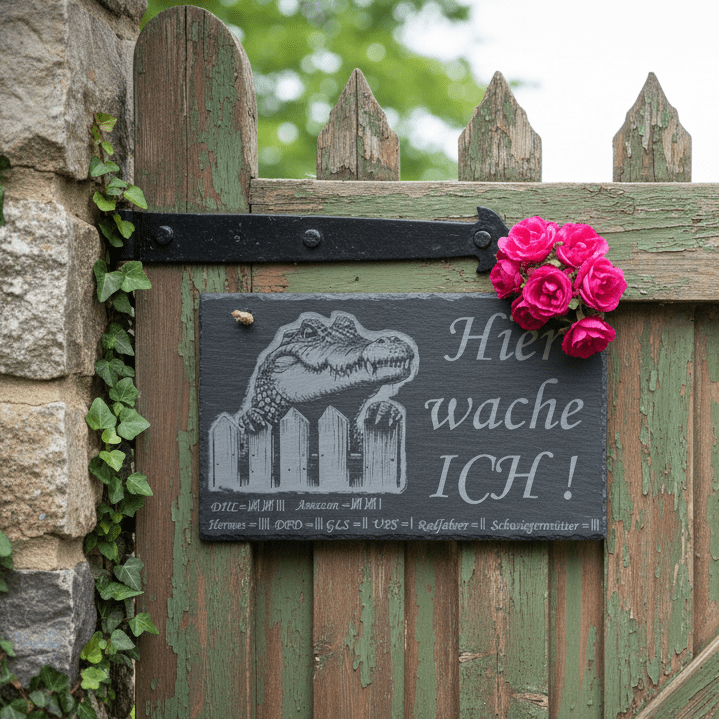 „Hier wache ich“ Schieferschild mit Gravur – Haustier Türschild für Humormenschen - RJC - Circle