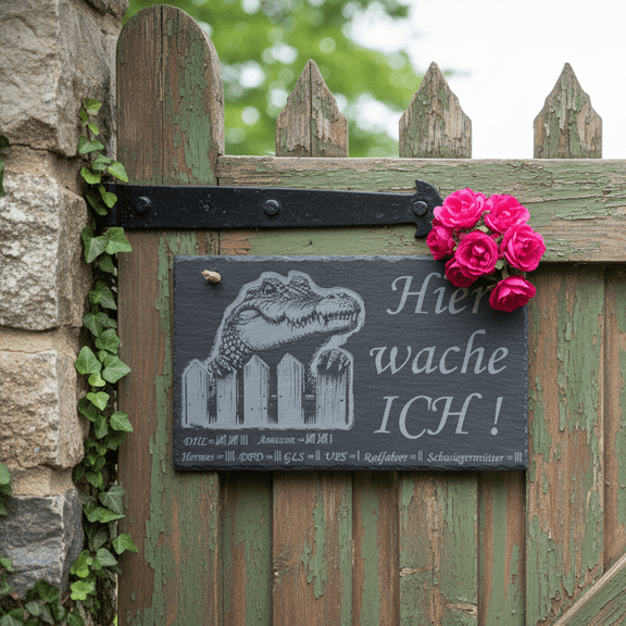 „Hier wache ich“ Schieferschild mit Gravur – Haustier Türschild für Humormenschen - RJC - Circle