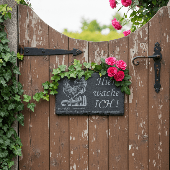 „Hier wache ich“ Schieferschild mit Gravur – Haustier Türschild für Humormenschen - RJC - Circle