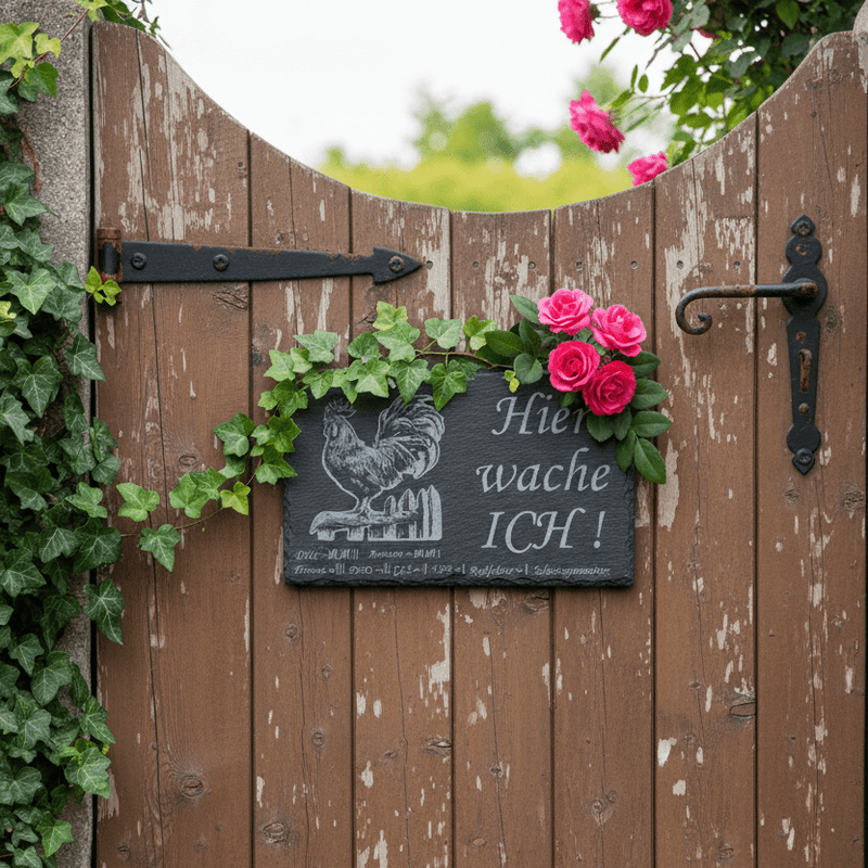 „Hier wache ich“ Schieferschild mit Gravur – Haustier Türschild für Humormenschen - RJC - Circle