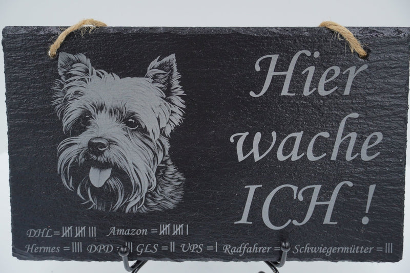 „Hier wache ich“ Schieferschild mit Gravur – Haustier Türschild für Hundehalter - RJC - Circle