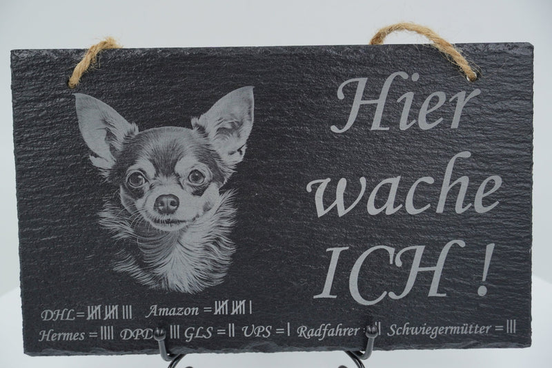 „Hier wache ich“ Schieferschild mit Gravur – Haustier Türschild für Hundehalter - RJC - Circle