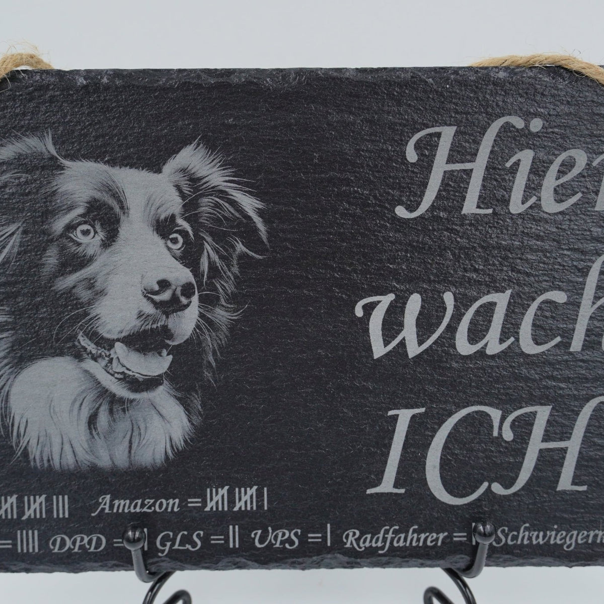„Hier wache ich“ Schieferschild mit Gravur – Haustier Türschild für Hundehalter - RJC - Circle