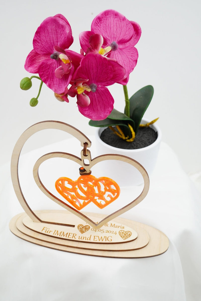 Hochzeit Herz freihängend "verbundene rote Herzen" drehbar - personalisierbar - RJC - Circle