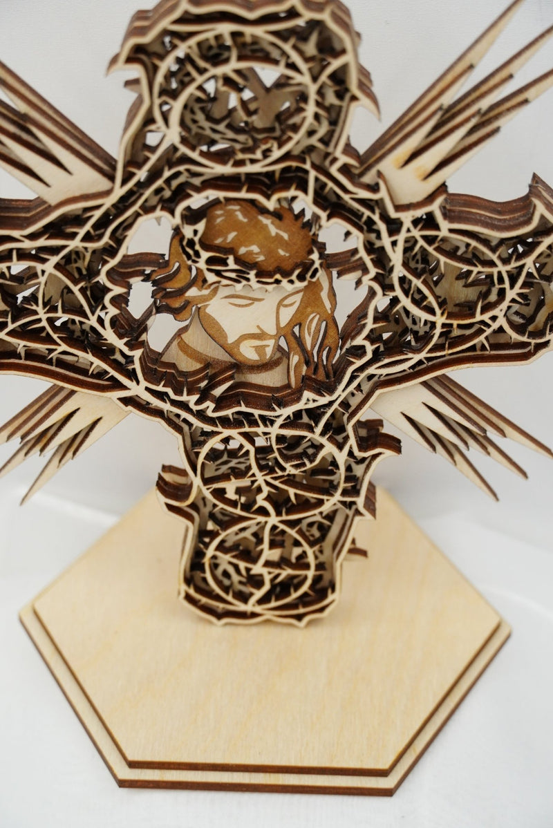 Kreuz Jesus mit Dornenoptik, mehrschichtig 3D Effekt - personalisierbar - RJC - Circle