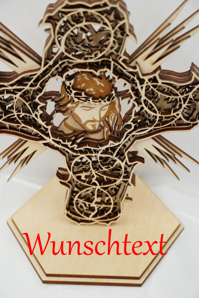 Kreuz Jesus mit Dornenoptik, mehrschichtig 3D Effekt - personalisierbar - RJC - Circle