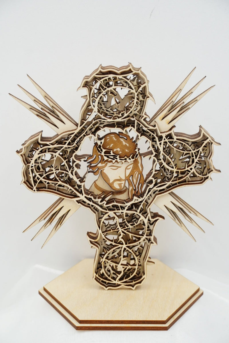 Kreuz Jesus mit Dornenoptik, mehrschichtig 3D Effekt - personalisierbar - RJC - Circle