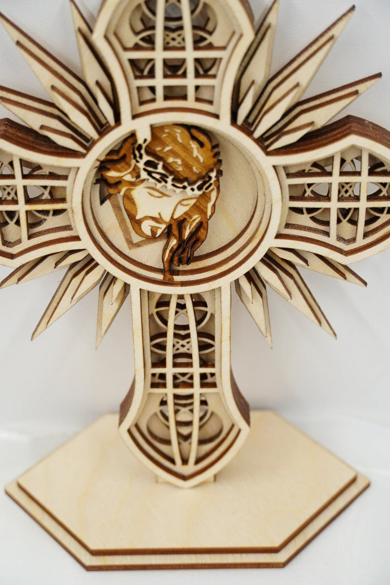 Kreuz Jesus mit Lichtstrahlspitzen, mehrschichtig 3D Effekt - personalisierbar - RJC - Circle