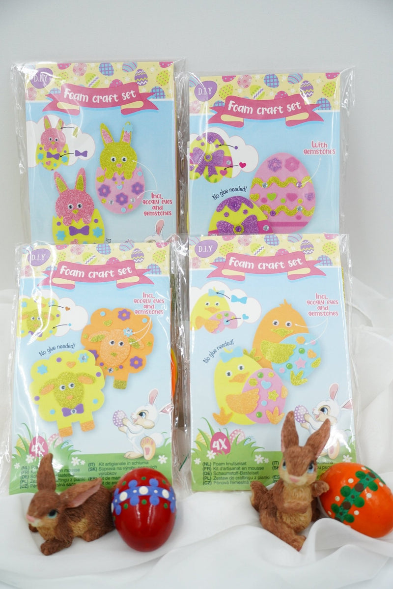 Schaumstoff-Bastelset Ostern mit Schaf, Ei, Küken und Hase – fertiges Bastelset für Kinder und Familien