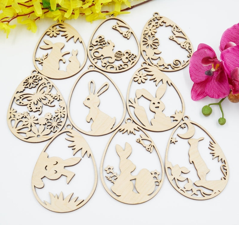 Filigraner Holz-Osterhase Anhänger aus Birken-/Lindensperrholz, personalisierbar, Lasergravur, handgefertigt in Niederbayern Teil 1