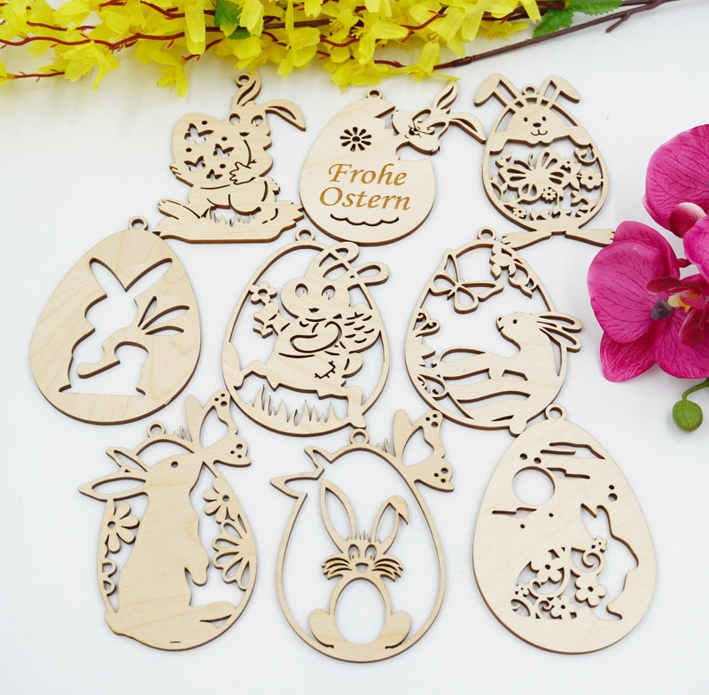 Filigraner Holz-Osterhase Anhänger aus Birken-/Lindensperrholz, personalisierbar, Lasergravur, handgefertigt in Niederbayern Teil 6