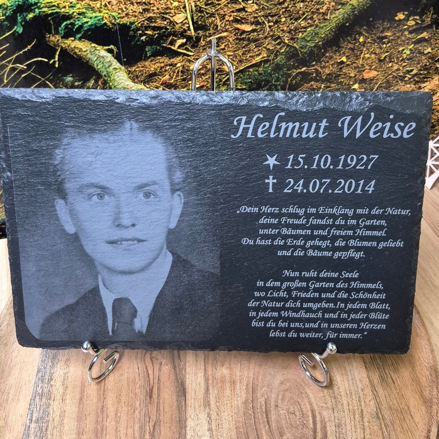 Personalisierte Schiefer Grabtafel 30x20 cm mit Foto & Gravur – wetterfestes Gedenkschild für Friedhof, Grab oder Garten - RJC - Circle