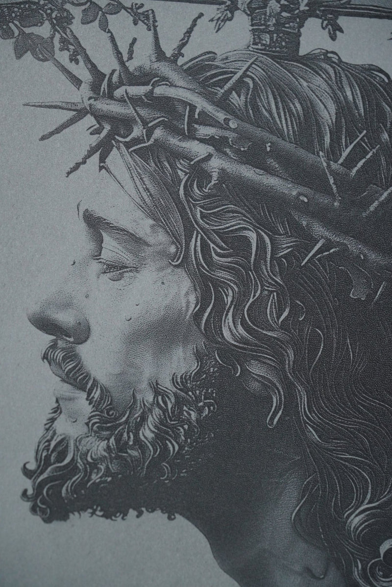 Schieferplatte Jesus Dornenkrone Seitenportrait - personalisierbar - RJC - Circle