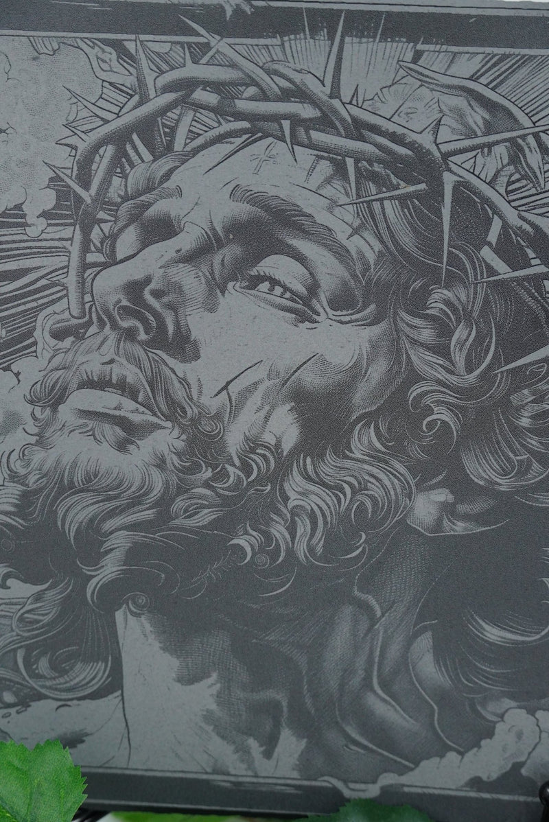 Schieferplatte Jesus mit Dornenkrone - personalisierbar - RJC - Circle