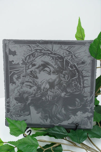 Schieferplatte Jesus mit Dornenkrone - personalisierbar - RJC - Circle