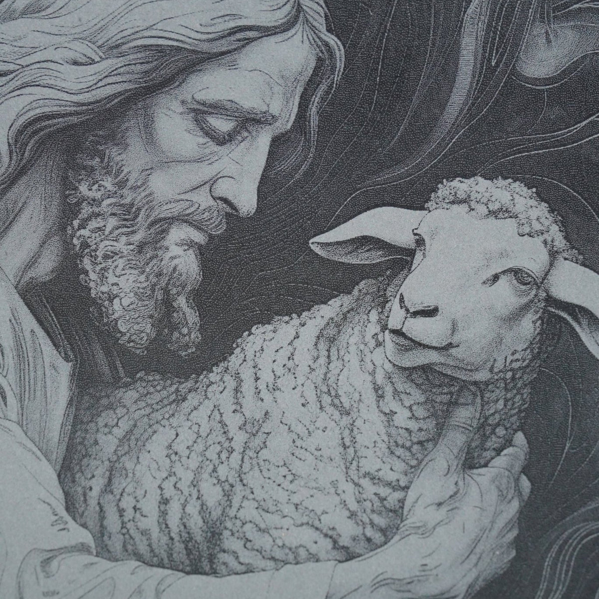 Schieferplatte Jesus mit Lamm auf Arm - personalisierbar - RJC - Circle