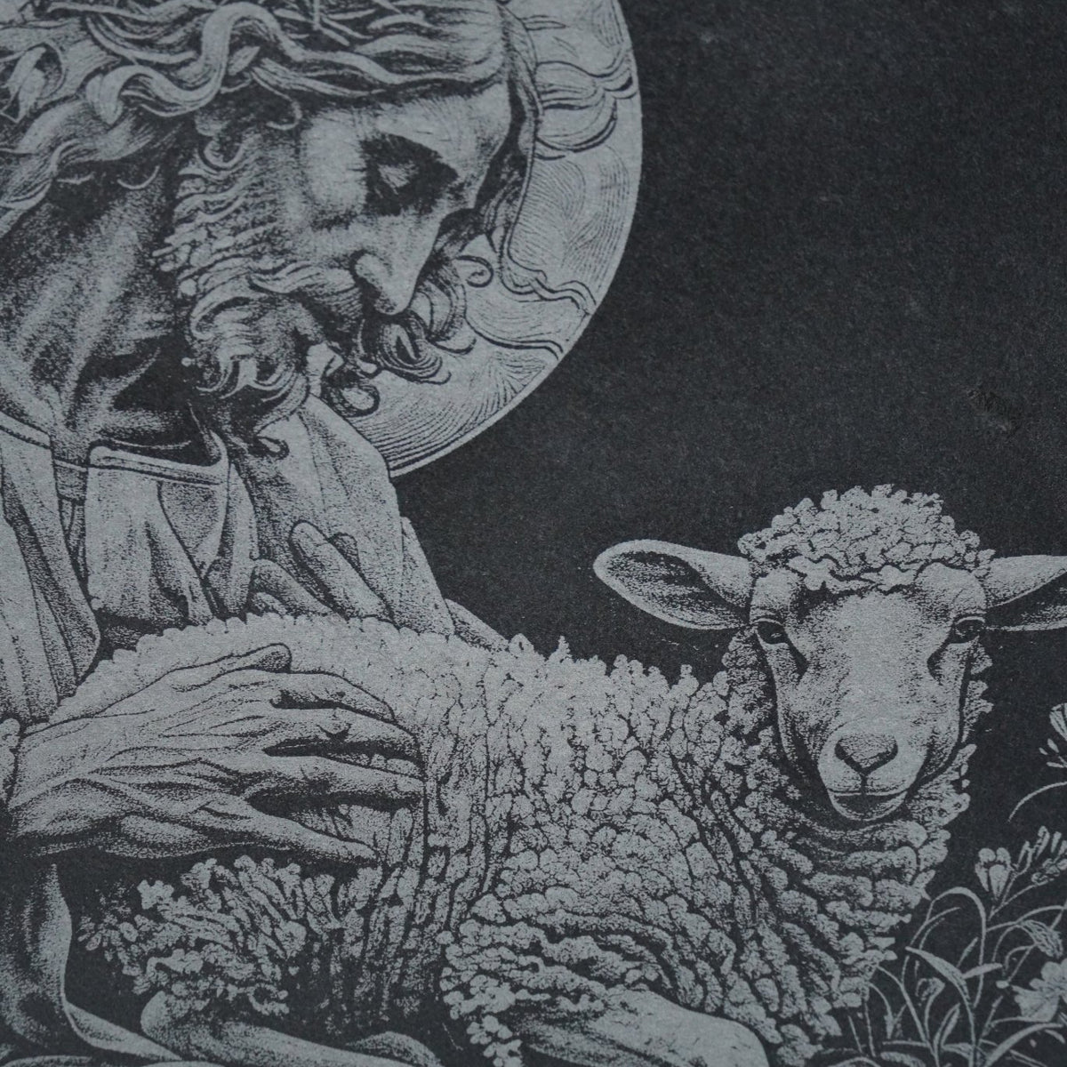 Schieferplatte Jesus mit Lamm - personalisierbar - RJC - Circle