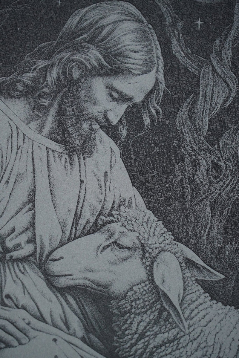 Schieferplatte Jesus mit Schaf - personalisierbar - RJC - Circle