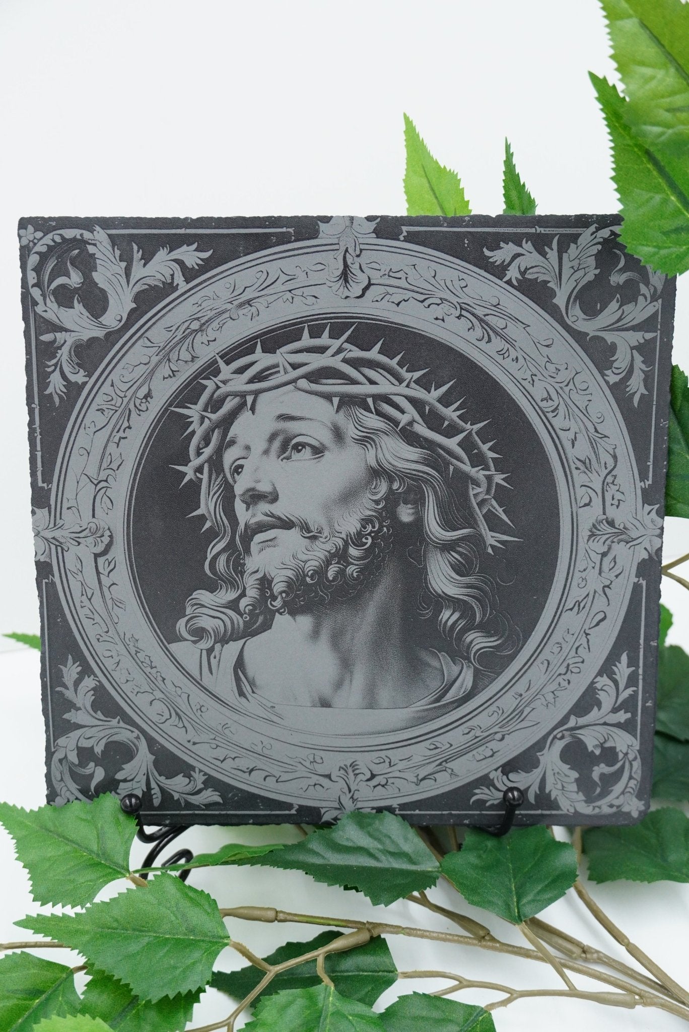 Schieferplatte Jesusportrait - personalisierbar - RJC - Circle