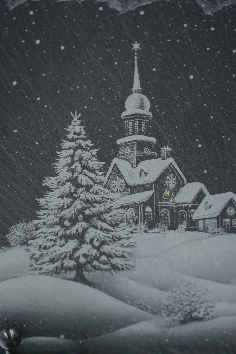 Schieferplatte "Ort in Winterlandschaft" - RJC - Circle